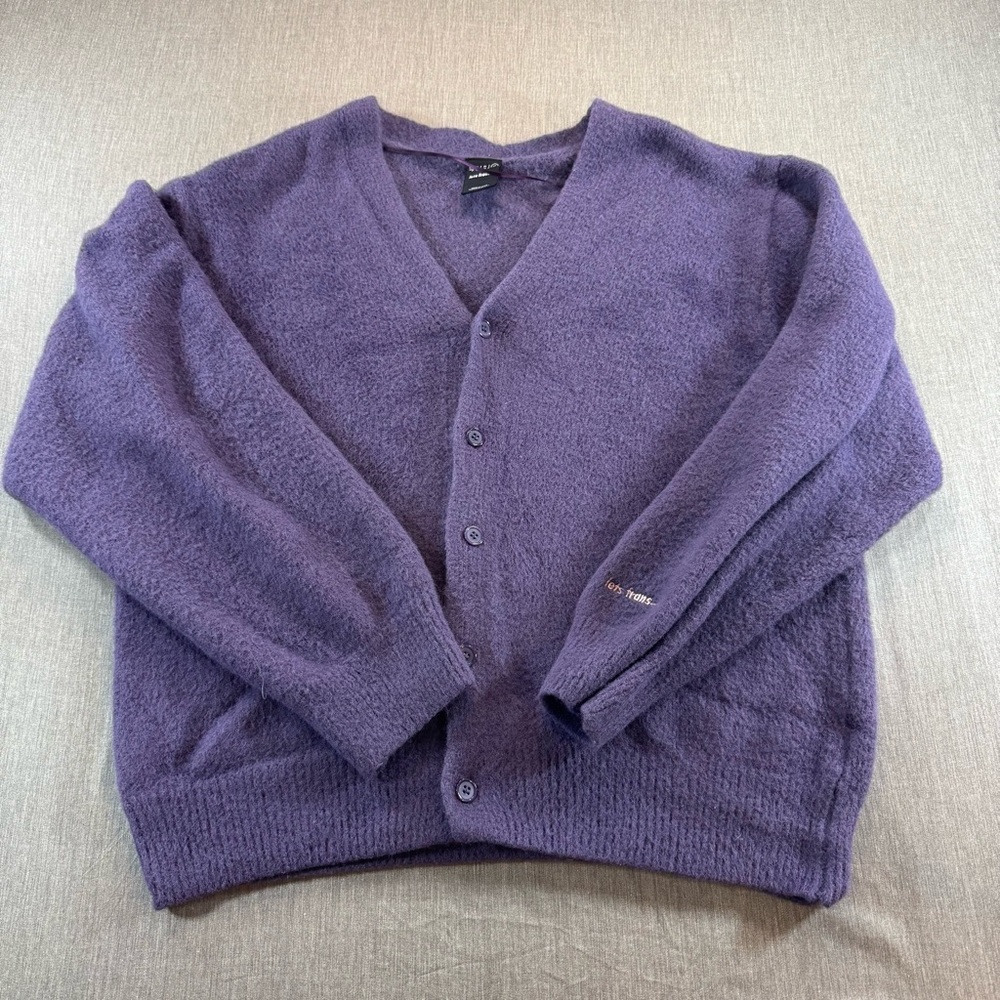 Iets Frans Fluffy Cardigan Purple Oversized, Embroidered, V Neck Unisex XL